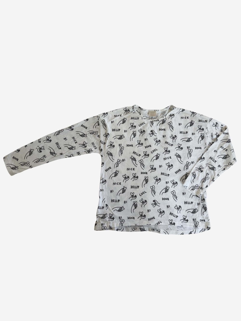 Zara White Long-Sleeve Tee with Black Hand-Drawn Prints